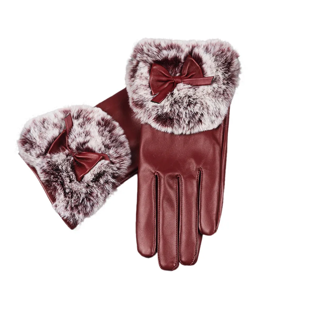 Для женщин Зимние перчатки модная Имитация кожаных перчаток осень-зима с украшением в виде кошачьих ушек теплые варежки перчатки с жесткими защитными вставками, размеры - Цвет: Другое