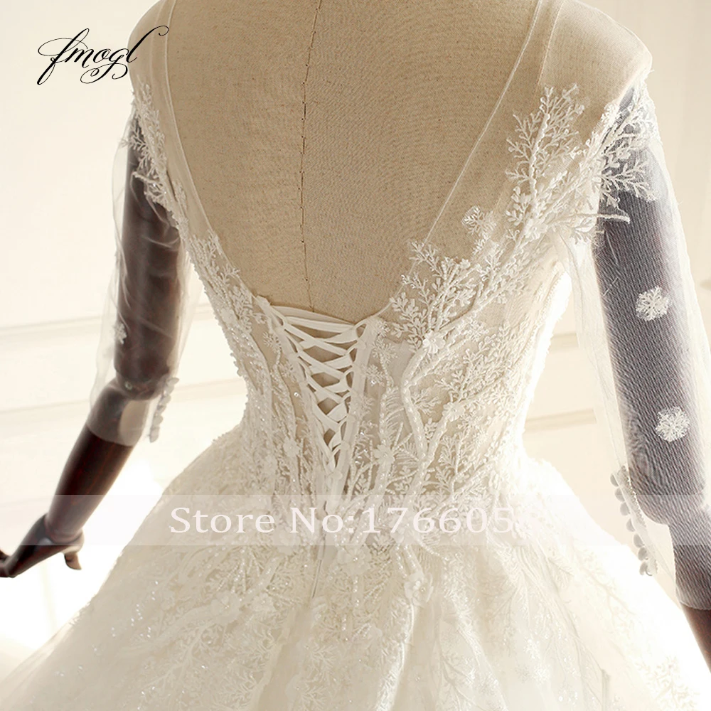 Fmogl Vestido De Noiva, кружевное бальное платье, свадебные платья, сексуальные платья с открытой спиной, со шлейфом, v-образным вырезом, аппликацией, бисером, для невесты