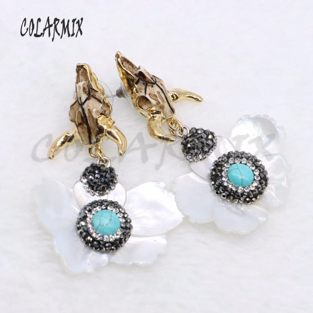 

3 Pairs shell flowers earrings cattle earrings with natural shell stone jewelry for women 4671