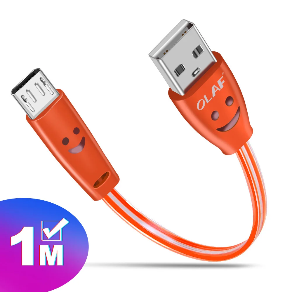 Micro USB кабель улыбающееся лицо светящийся светодиодный светильник Быстрая зарядка USB кабель для передачи данных для samsung iPhone мобильный телефон usb кабели для зарядки - Цвет: orange