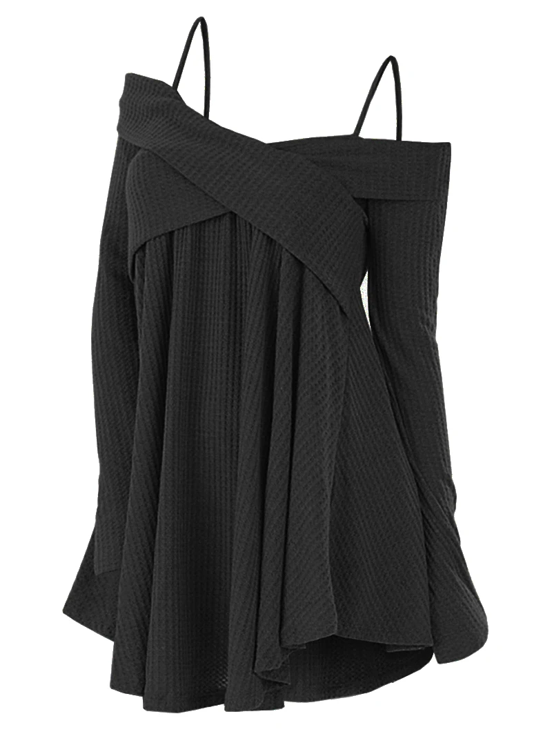 Wipalo модная туника с открытыми плечами крест-накрест, свитер, повседневный однотонный пуловер с длинными рукавами на бретельках, джемпер, женские Топы 2XL - Цвет: Black