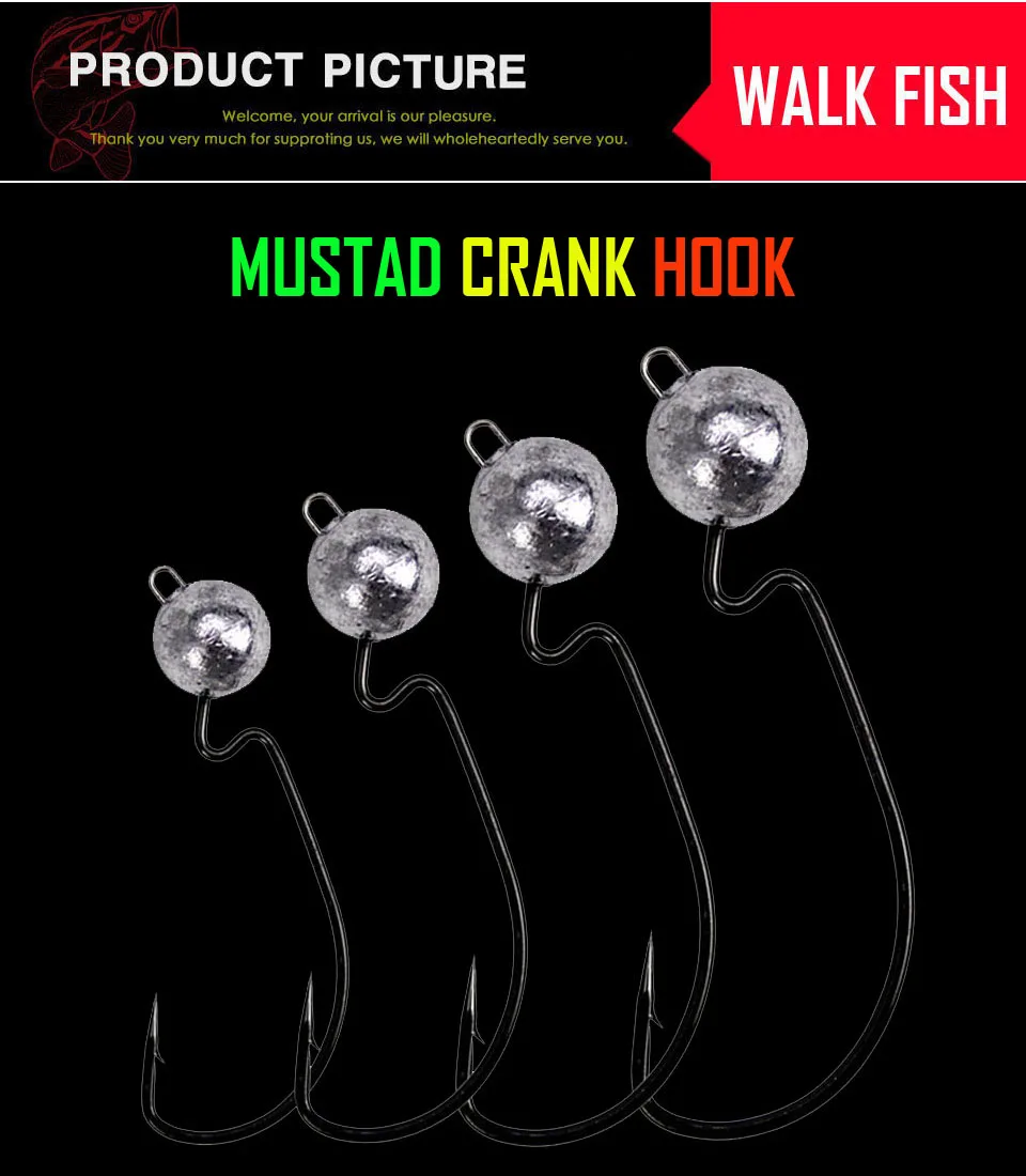 WALK FISH, 5 шт./лот, норвежский кривошипный крючок, 3,8 г/7,5 г/10,5 г, свинцовый крючок для рыбалки, джиг, приманка, жесткие приманки, мягкие Червячные рыболовные снасти