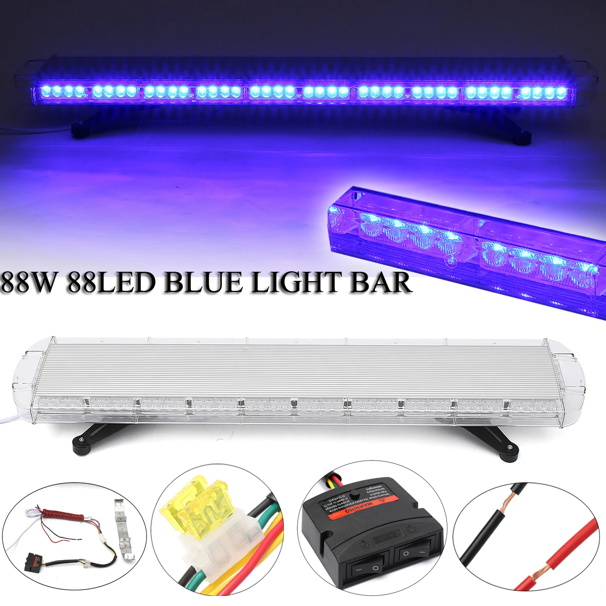 

Smuxi 88W 88Led Special Blue Light Emergency Beacon Tow Truck Response Strobe Lamp 12/24V LED Work Light Bar Emergency Light