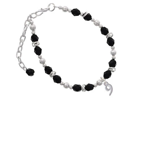 Silvertone Small Number - 9 - Black Beaded Bracelet