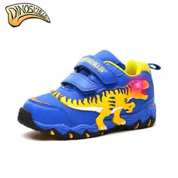 Dinoskulls светодио дный обувь со подсветкой для маленьких мальчиков, весна-осень, T-REX, кроссовки, тираннозавр, спортивная обувь, детские