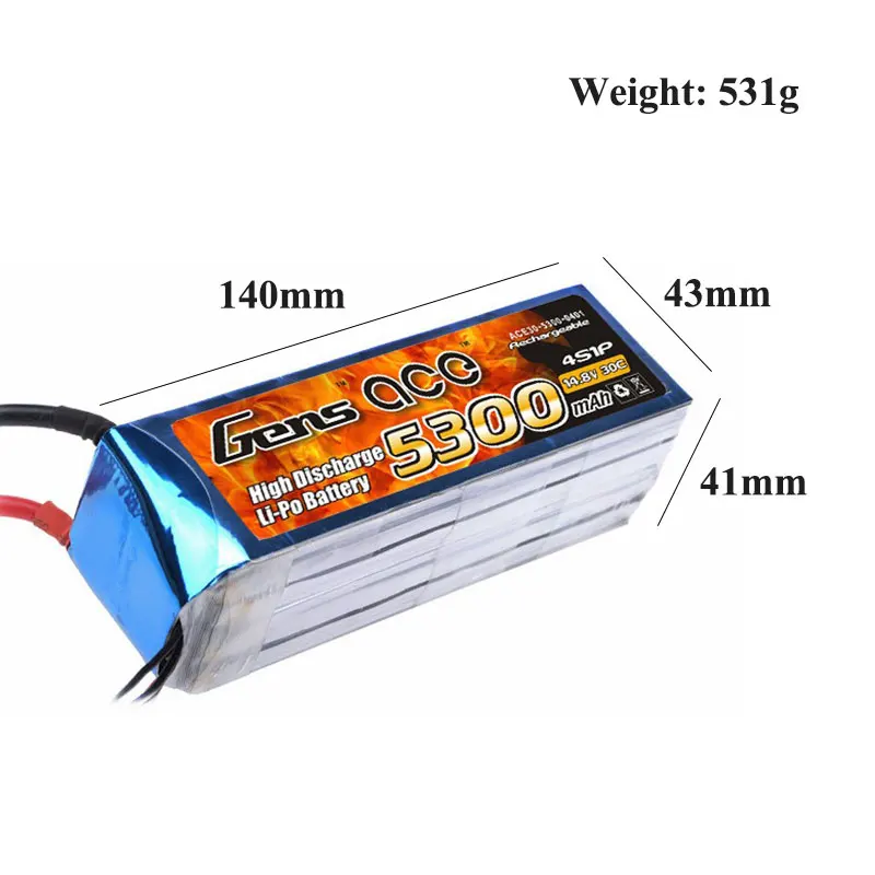 Gens ace Lipo аккумулятор 4S 5300mAh Lipo 14,8 V аккумулятор RC аккумулятор для RC самолета RC лодки 700 вертолета дрона