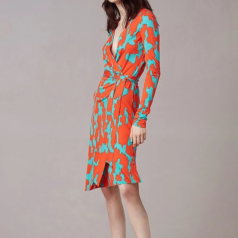 EFATZP летнее женское платье с запахом и v-образным вырезом, рукав три четверти, длина до колена, многоцветное Повседневное платье с принтом