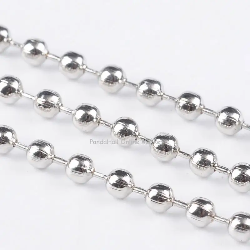 Iron Ball Bead Chains, Silver; Come On Reel, Bead about 2.4mm in