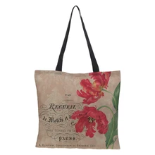 Серия "растения" женская сумка двухсторонняя цветок рюкзак с фотоизображением льняная большая емкость Складная продуктовая женская сумка для покупок