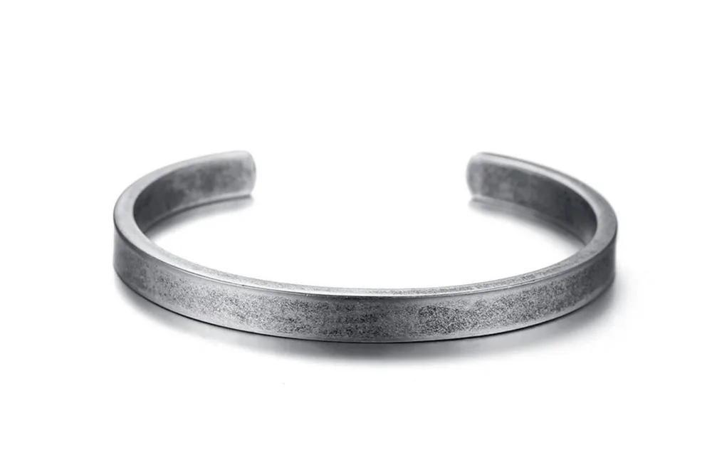 Modernist Mens Vintage Cuff Bangle Antique Silver Color Solid Bracelet Stainless steel Men's Women's Jewelry Pulseira Braslet Masculina 14