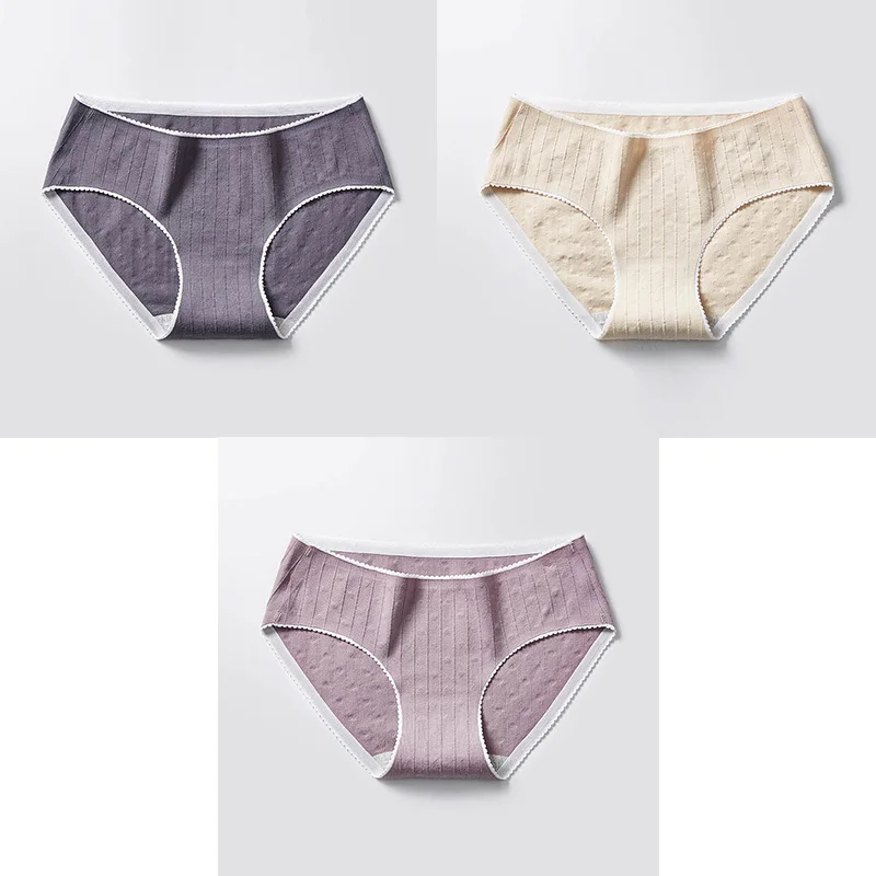 3 Pcs Cotton Briefs Woman Panties Low Waist Breathable Antibacterial Female Panties Brand Quality New Briefs Underwear For Women - Цвет: DarkGrey Nude Purple