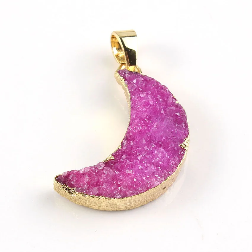 

Trendy-beads Popular Light Yellow Gold Color Rock Crystal Dyed Rose Red Pendant Charm Half Moon Jewelry