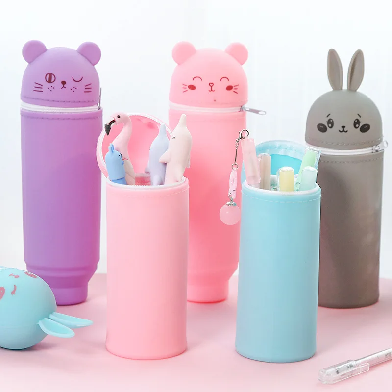 

Kawaii Silicone Rabbit Bear Pen Case Pencil Bag Cute Zipper Waterproof Animal Pen Holder Large Capacity for Boy Girl Stationery