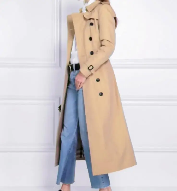 

M-5XL Hot 2019 Spring Women New Knee-length long style temperament classic windbreaker double-breasted jacket