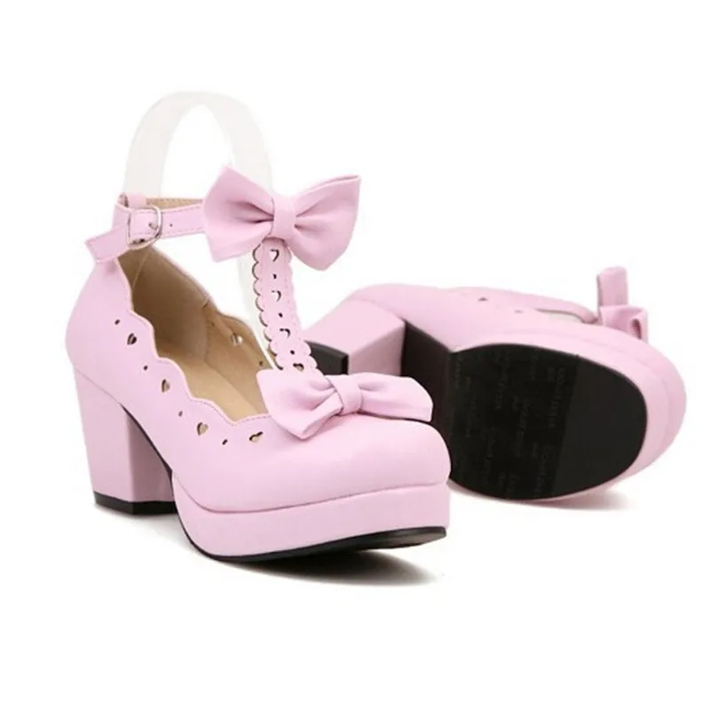 LIN KING/милые женские туфли-лодочки mary jane с бантом; туфли принцессы на высоком квадратном каблуке с круглым носком; женские вечерние туфли в стиле «лолита» для костюмированной вечеринки