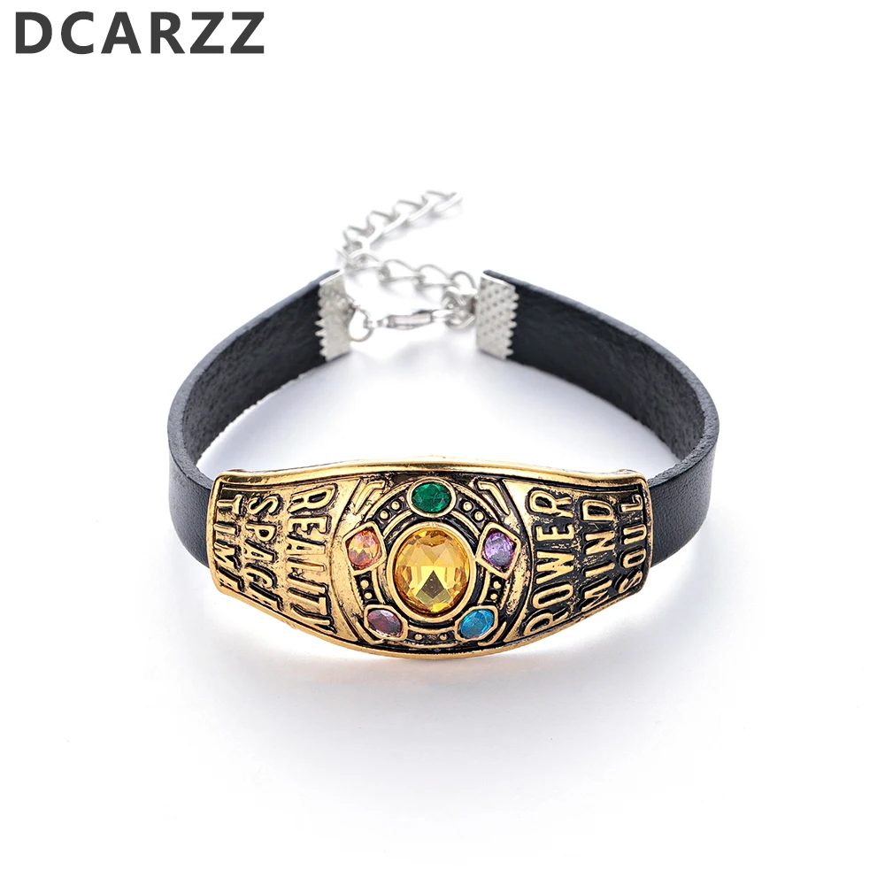 

The Avengers Thanos Rhinestones Wrap Bracelet Avengers 3 Infinity Power Gauntlet Bangle Men Leather Bracelets Christmas Gift