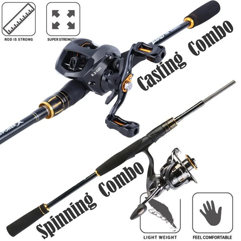 Baitcasting Spinning Fishing Rod Reel Combo - Fishing Pole Kit Set for Bass Carp Trout Boat Freshwater Saltwater Fishing