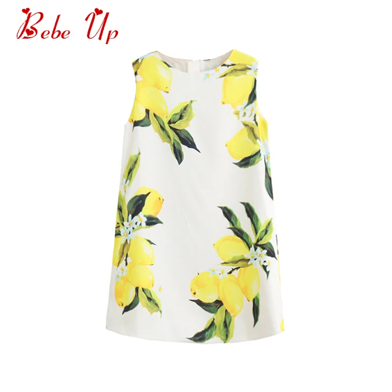 

Toddler Girl Cotton Summer Dress Lemon Pattern Little Girl Sleeveless White A-line Party Dress Children Spring Summer Clothing