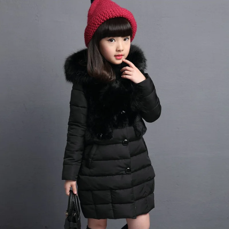 

2019 Fur Hooded Kids Winter Coat Girls Jacket Fashion Warm Coats Girls Winter Coat 4-12 Years Parka Children Outerwear Clothing