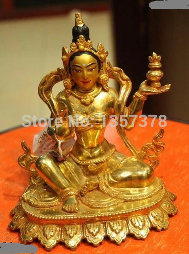 

shitou 00611 6"Tibet Buddhism Temple Purple Bronze 24K Gold Aquarius Buddha Statue