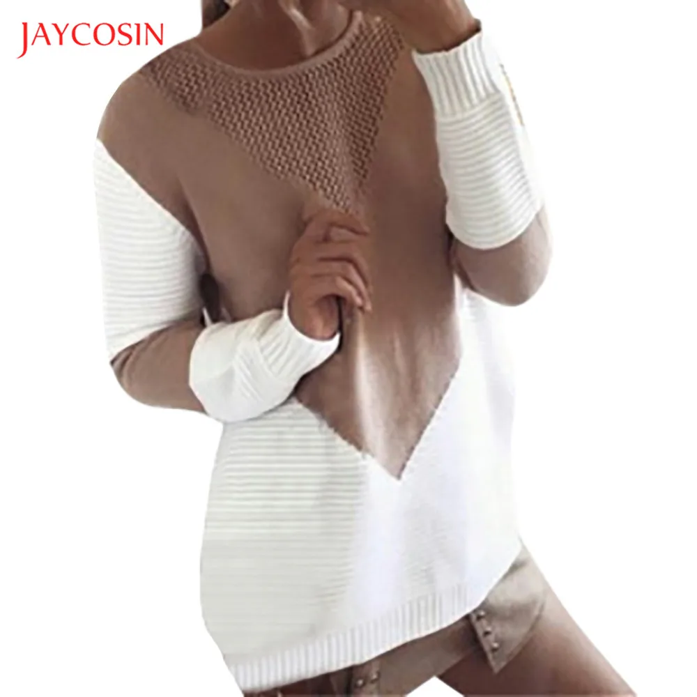 

Jaycosin Clothes Women O-neck Autumn Winter Sweater Women Long Sleeve Patchwork Warm Knitted Sweater Pullover Jumper Sweaters