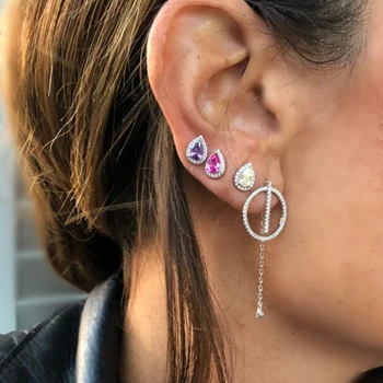 

new high quality colorful CZ Stone earrings teardrop waterdrop Stud Earrings for Girls Fashion Jewelry