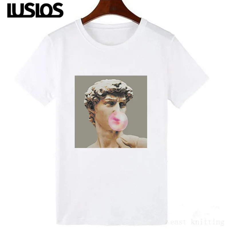 

LUS LOS Funny Pictures Printed T-Shirts Statue of David Mona Lisa and Marilyn Monroe Blowing Bubbles Ulzzang Style Fashion Item