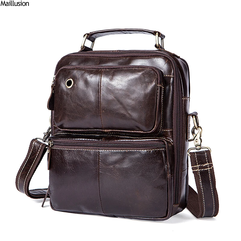 

Maillusion Men Totes Genuine Leather Vintage Crossbody Bag Multifunction Handbags Messenger Bags Small Designer Male Satchel Bag