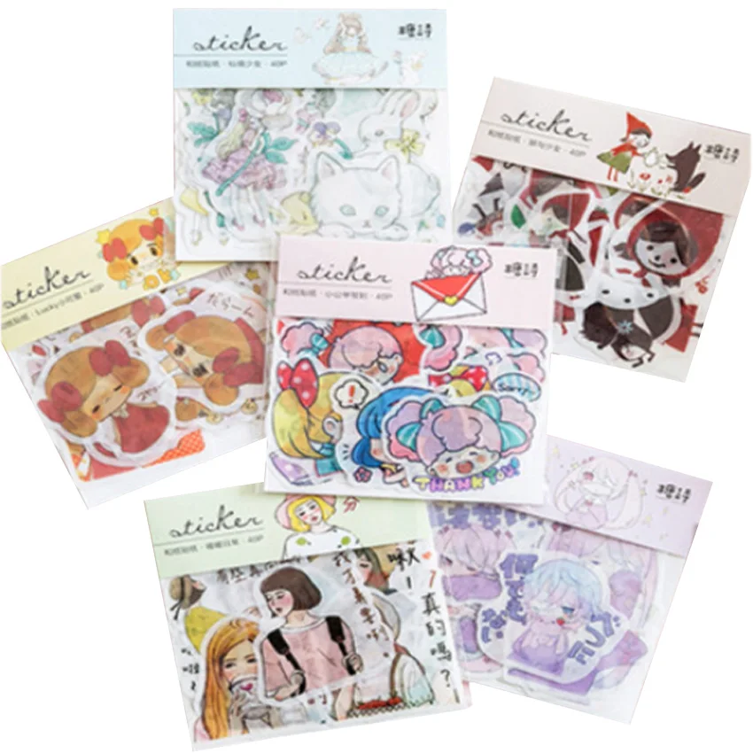 15packs/lot Kawaii Cartoon Girl Stickers Diary Note Lovely DIY Decorative Stickers Scrapbooking DIY Gift Product Sealing Label