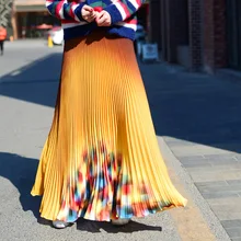 Весна-лето г., модная длинная Плиссированная юбка средней длины с эластичной резинкой на талии и высокой талией для девочек