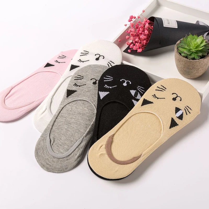Kawaii/Хлопковые женские носки Нескользящие невидимые для девочек короткие лодочки