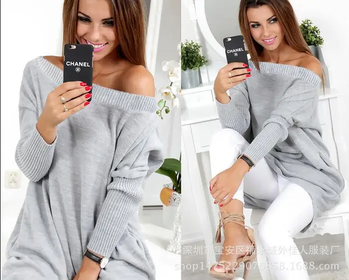 

Lantern Sleeve Solid Sweet Christmas Sweaters Women Slash Neck Sexy Party Pullovers 2016 Casual Blue Gray Long Sleeve Pink Tops