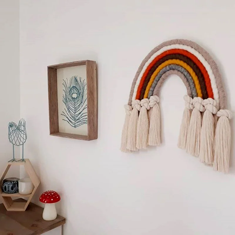 Nórdico tejido a mano Arco Iris colgante decoración para habitación de niños decoración del hogar fresco chico infantil accesorios de decoración de pared Nórdico tejido a mano Arco Iris colgante decoración para habitación de niños decoración del hogar fresco chico infantil accesorios de decoración de pared