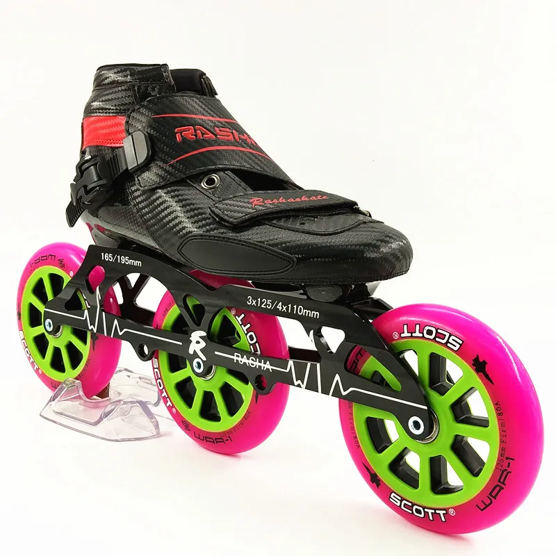 

RASHA SKATE 3 wheels 125 inline speed skating shoes speed skates black carbon inline roller skates boot men/women patins inline