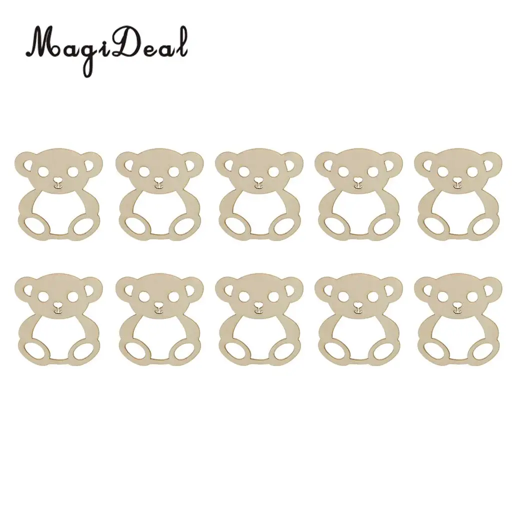 10pcs Vintage Bear Wooden Pieces Wedding Baby Shower Gift Tags Scrapbooking Embellishments DIY Craft