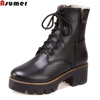 

ASUMER 2020 hot sale autumn winter new arrive women boots fashion lace up ladies boots simple zipper ankle boots big size 34-43