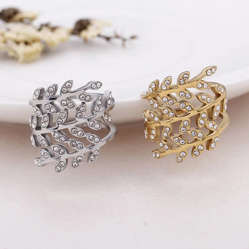 Fashion New Twig Leaves Wedding Ring AAA+ Cubic Zirconia Stainless Steel Ring for Women Personality Party Jewelry Gift