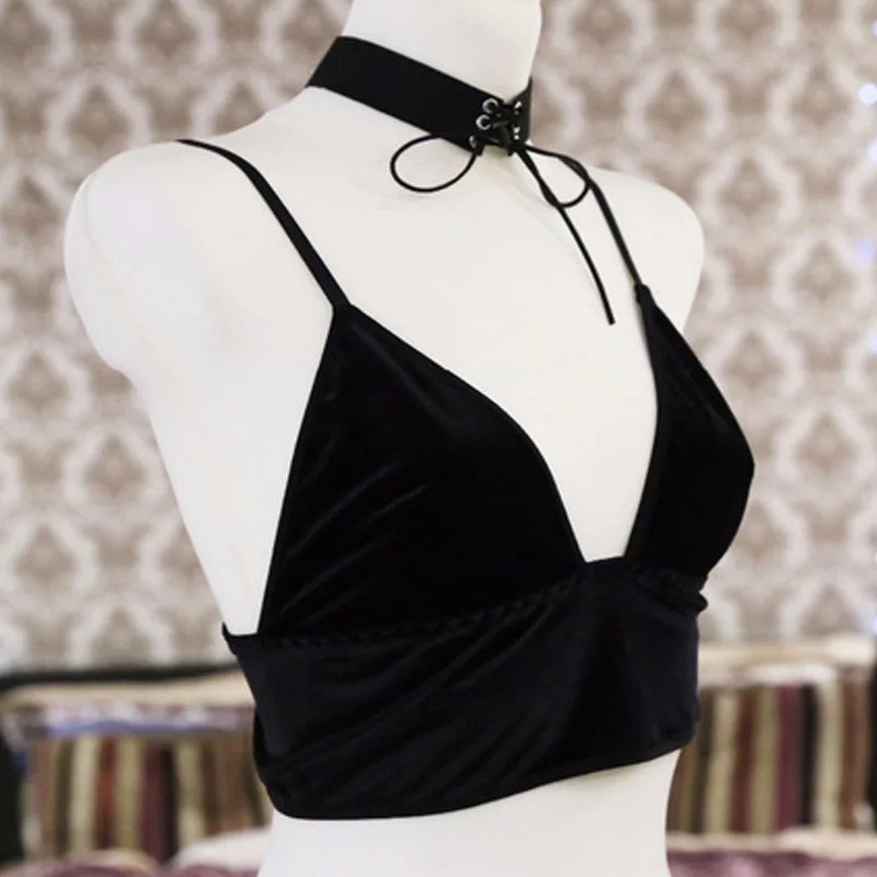 

Velvet Bralette Soft Triangle Bralet Outfit Crop Top Modest Elegant Bra Cami Ladies lingerie