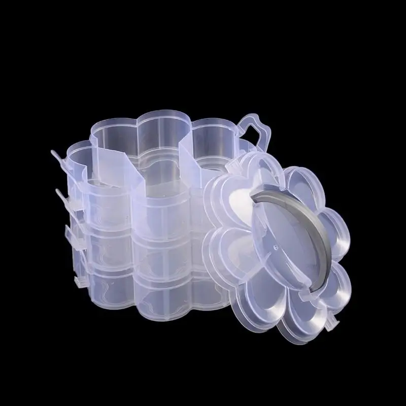 3 слоя прозрачных пластиковых бусин контейнеры для хранения всего 14 отсеков в форме цветка контейнеры для ювелирных изделий 165x145x125 мм