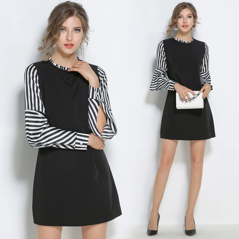 2017 font b women s b font font b clothing b font Fashion round collar stripe