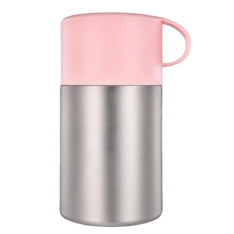 600 мл Вакуумная бутылка из нержавеющей стали контейнер для пищи тушеный шейкер термальная тушеная кастрюлька, сохраняющая тепло Суп термосы с портативным складным S - Цвет: Pink