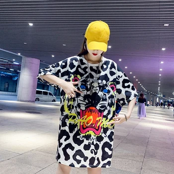 

Summer dress female 2019 summer new large size women's 90 ~ 200 pounds fat mm slim loose comfortable T-shirt