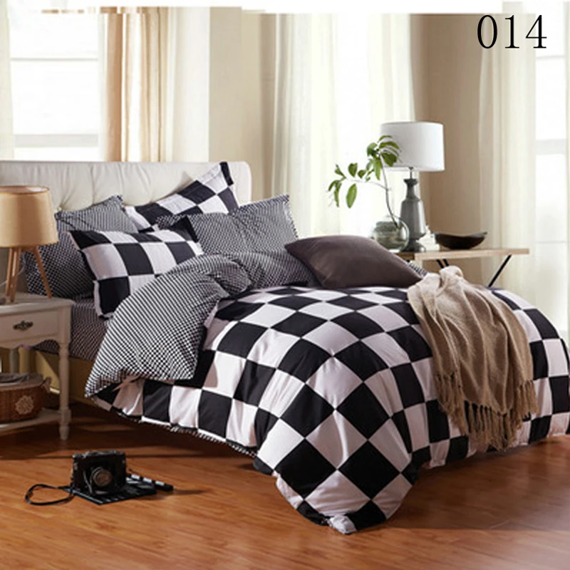 Twin Full Queen checkerboard Polyester 3/4Pcs Bedding Set Bedclothes