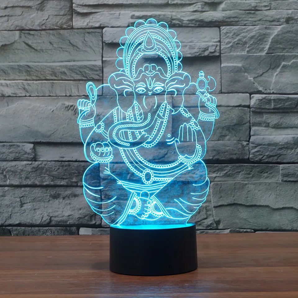 

3D LED Night Light Touch Switch Ganesha God Table Lamp USB 7 Color Atmosphere Decor Colorful LED Lighting For Kids Holiday Gift
