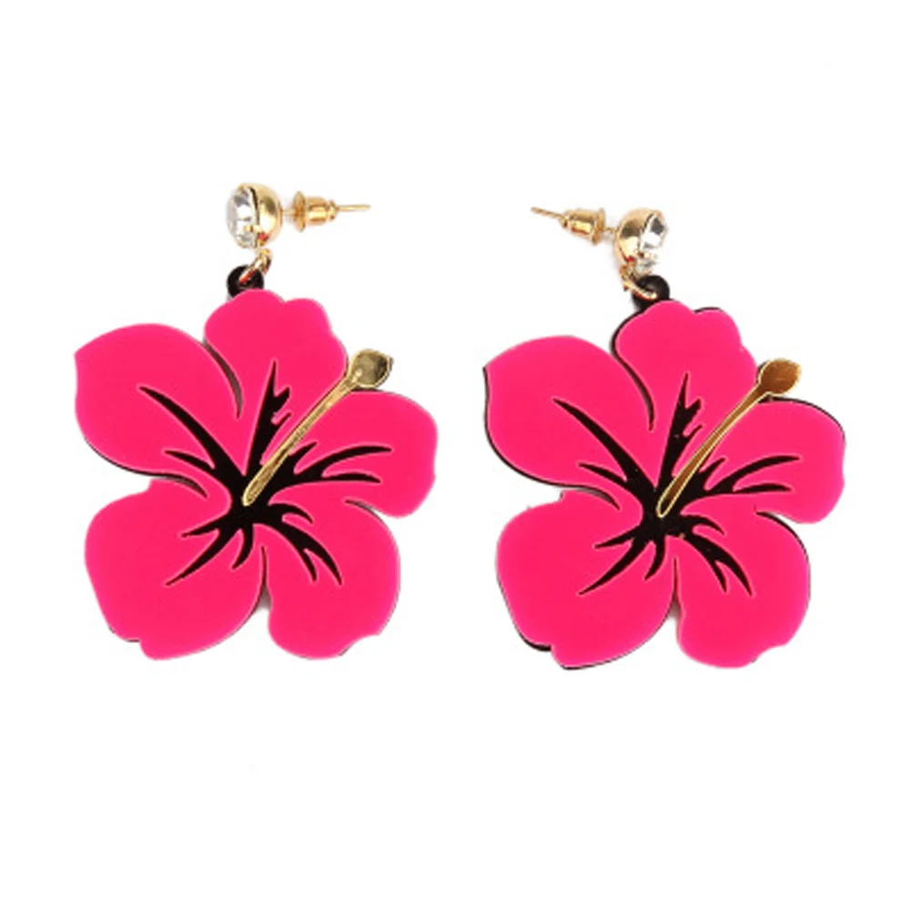 

European Fashion Personality Crystal Blue Pink Acrylic Flower Stud Earrings For Women Jewelry Accessories