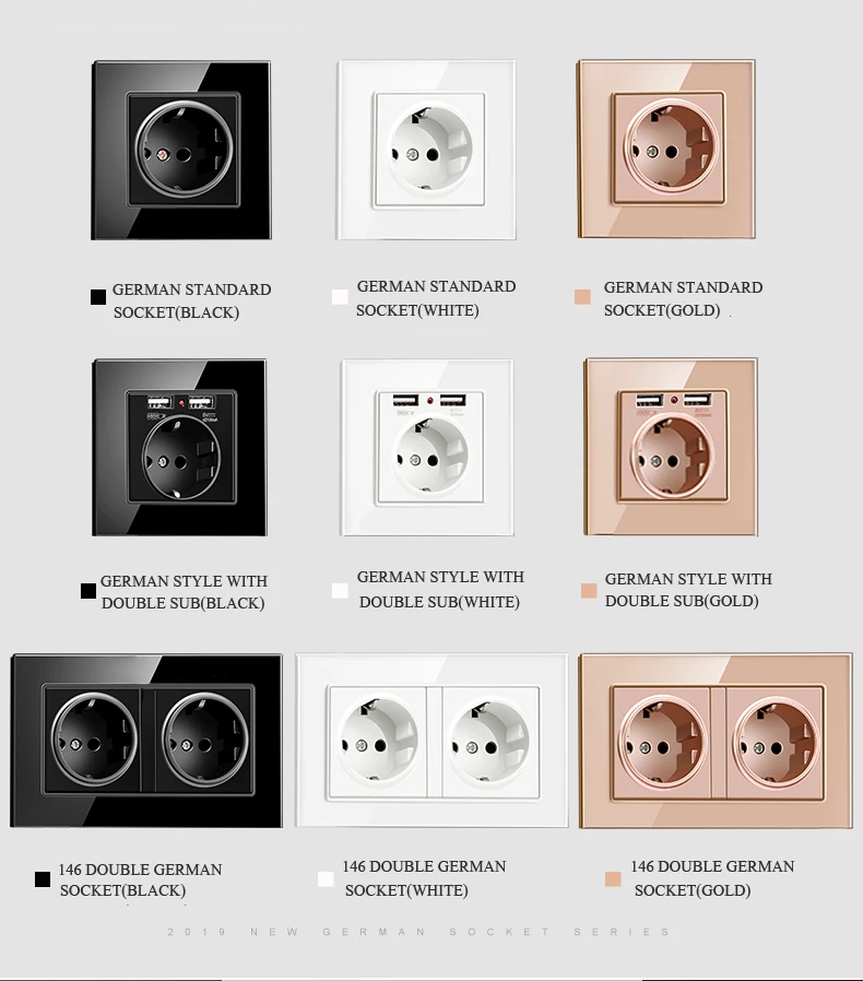 Европейская стандартная белая черная Золотая кристальная Стеклянная Панель Ac 110 250v 16a настенная розетка 16a 2100ma электрическая настенная розетка