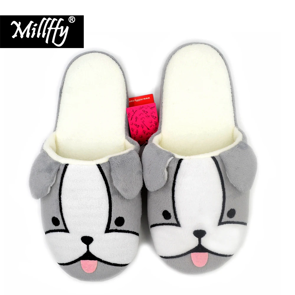 Millffy cute cartoon dog puppies home slippers indoor non-slip warm slippers thickness cotton slippers for women shoes millffy 2018 new summer sweet ladies shoes pink girl home slippers cotton indoor slip on knot stripe slippers