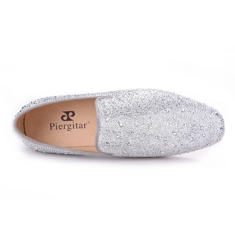 Piergitar 2018 New Style Genuine Leather Men Loafers with Silver Rhinestone Fashion Party and Banquet men's casual shoes slip-on Piergitar 2018 New Style Genuine Leather Men Loafers with Silver Rhinestone Fashion Party and Banquet men's casual shoes slip-on