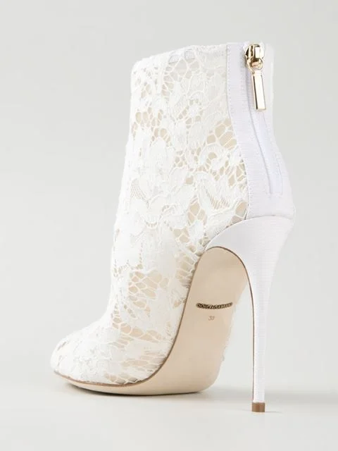 Punta Delgada becerro Flor Blanco Bombas Botas Corto Encaje Ravrry White Abierta Arranque Moda Mediados Opacidad De Cremallera xAYPq4I