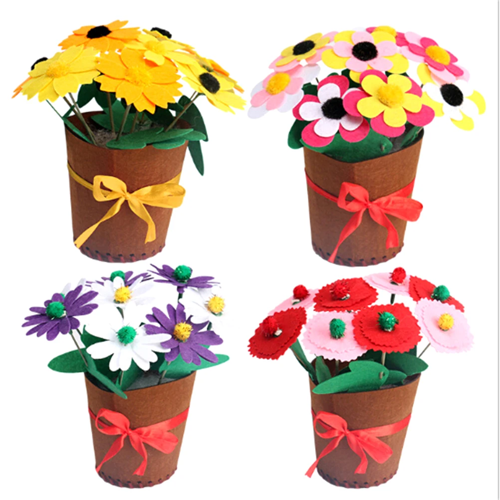 Design DIY Non woven Artificial Flower Pot Children Handicraft Toys